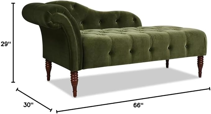 Pemberly Row Tufted Roll Arm Chaise Lounge, Olive Green Velvet Upholstery - Image 3