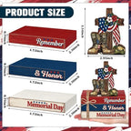 Geelin 4 Pcs Memorial Day Patriotic Table Decoration Wooden Book Stack Sign - Image 3