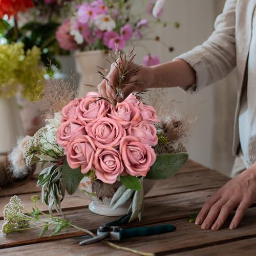 12 Pcs Artificial Rose Flowers, Silk Roses with Long Stems, Realistic Fake Roses for Wedding Centerpiece Party Home and Office DIY Decor, Cappuccino - Image 7