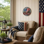 Welcome American Flag Metal Sign 8x8in Round Patriotic Plaque for Porch Wall Decor National Pride Gift - Image 5