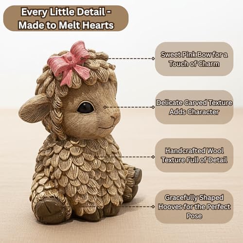 Rustic Baby Lamb Figurine for Home Décor – Cute Farmhouse Animal Ornament for Nursery or Shelf – Handcrafted Resin Sheep Statue Gift for Baby Shower, Easter, or Mother’s Day – Bo The Lamb - Image 5
