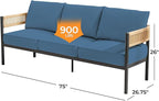 Gand Patio Outdoor 3-Seat Couch Sofa, Wicker Conversation Set - Image 2