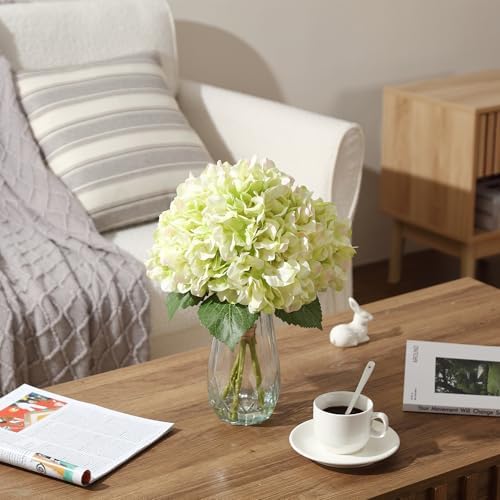 Garvee Artificial Green Hydrangea Flowers Arrangement with Vase, 6 PCS Silk Hydrangea Bouquet Centerpiece with Faux Water, Realistic Fake Flowers for Table Centerpiece, Home, Office, Wedding Decor - Image 7