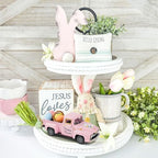 Spring Truck Decor, Pink Egg Bunny Truck Decorations for Home Indoor, Mini Basket Eggs Truck Tiered Tray Decor, Spring Rustic Farmhouse Kitchen Tabletop Decorations for Office - Image 6