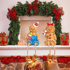 Dazzle Bright Christmas Figurines, Set of 2 Resin Gingerbread Man Sitters with Dangling Legs, Xmas Table Fireplace Shelf Sitters Decorations Sitting Figurines Ornament for Indoor Home Decor - Image 4