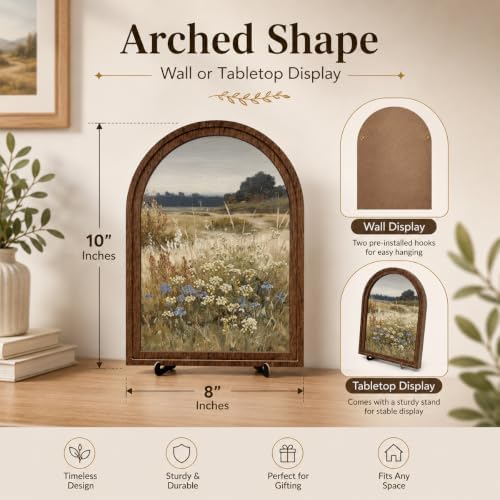Rustic Farmhouse Tabletop Decor Sign, Arched Wooden Frame Wildflower Meadow Artwork for Desk Shelf Display, Soft Floral Landscape Accent, Gift for Home Decor Lovers - Image 6