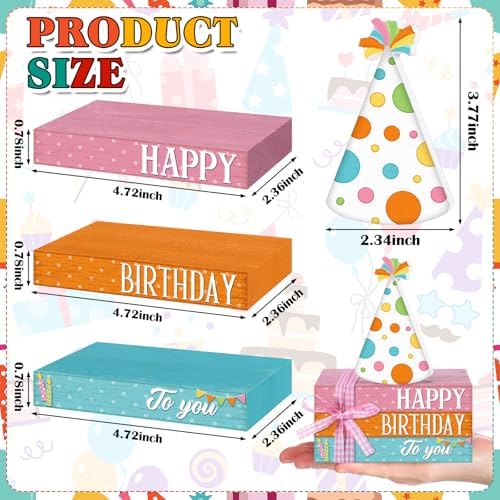 Geelin 4 Pcs Happy Birthday Table Decoration Wooden Book Stack Sign - Image 3