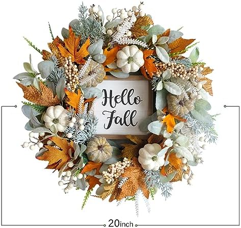 20" Harvest Fall Wreath for Front Door,Pumpkins Berries Autumn Wreaths - Image 3