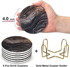 6 Pcs Black Ceramic Modern Coasters with Holder Absorbent Drink Coaster - Image 3