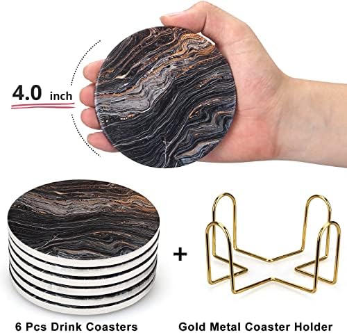 6 Pcs Black Ceramic Modern Coasters with Holder Absorbent Drink Coaster - Image 3