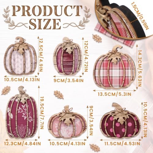 Leinuosen 6 Pcs Fall Pumpkin Decor for Home, Pink Pumpkin Tiered Tray Decor - Image 4