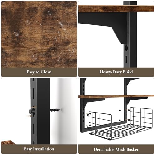 Floating Shelves Bathroom with Storage Basket,Decorative Wall Shelf - Image 3