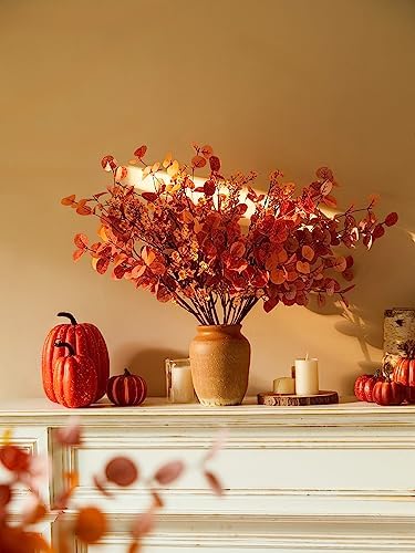 Anna's Whimsy 8 Pcs Artificial Plants Indoor,Thanksgiving Artificial Eucalyptus Stems and Fake Babys Breath Flower Fall Decorations Fall Leaves for Fall Home Decor - Image 6