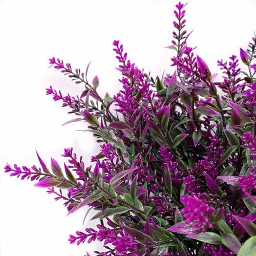Artificial Plants Fake Lavender Plastic Flowers Faux Shrub Simulation Greenery Leaves Bushes for Indoor Outdoor Home Decor Garden Office Yard Verandah Wedding Decoration Planting Filler Fuchsia 8 Pack - Image 4
