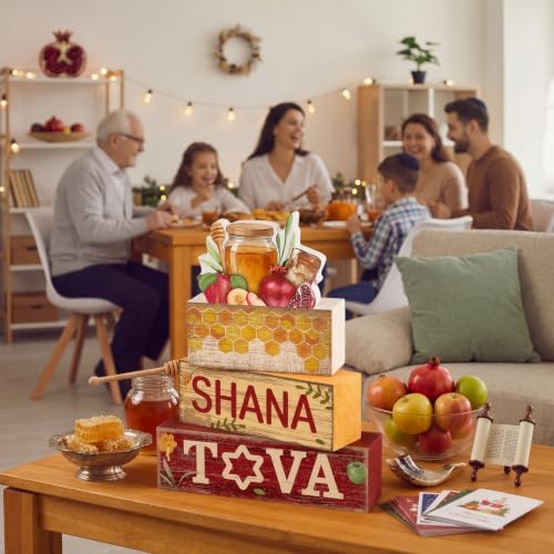 Yuntau 4 Pcs Rosh Hashanah Decorations Wooden Jewish New Year Centerpieces - Image 6