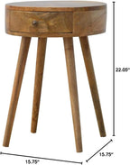 Nordic Inspired Circular Bedside Table 1 Drawer Oak Wood - Image 2