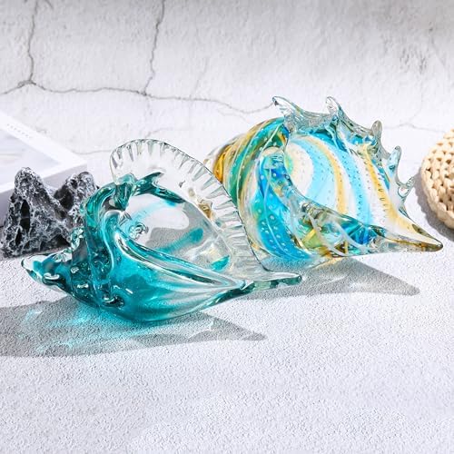 Qianwei Hand Blown Glass Conch Shell Figurines Ornament - Seashell Handmade Sea Animals for Home Crystal Glass Sculpture Coastal Decor - Ocean Beach Sea Shell Collection for Birthday Gift - Image 4