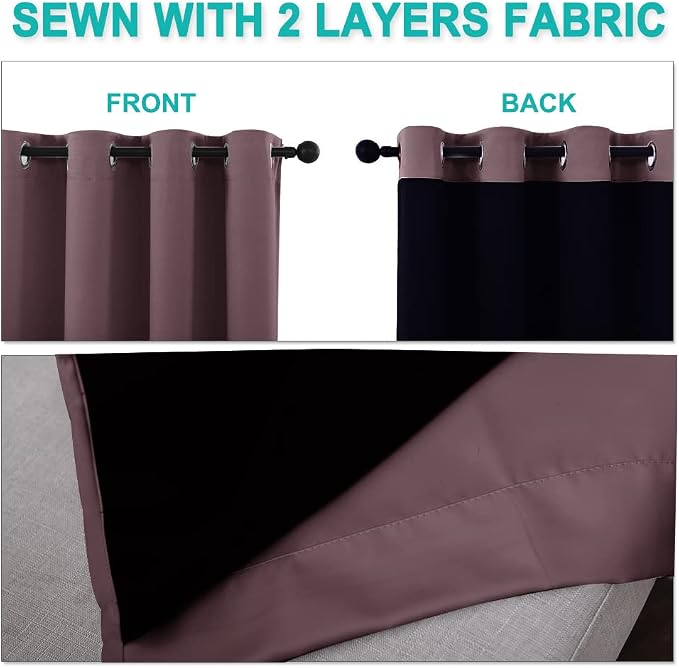 NICETOWN Dry Rose 100% Blackout Curtains 45 inches Long, 2 Thick Layers - Image 5