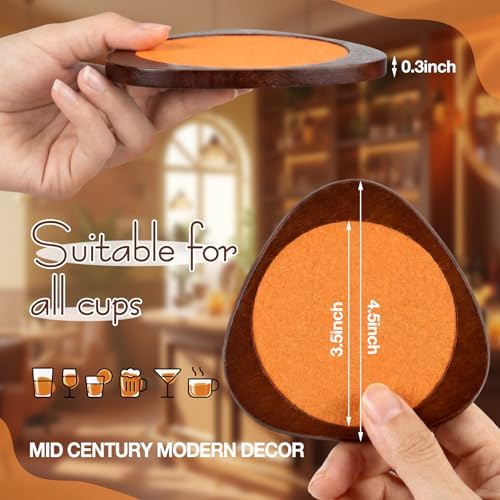 Newtay 6 Pcs Mid Century Modern Coasters Wood Absorbent Coaster, Colorful - Image 3