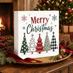 Christmas Decorations Plaid Tree Merry Christmas Wood Box Sign - Image 3