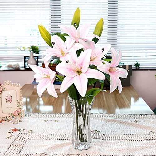 Artificial Tiger Lily Latex Real Touch Flower Home Wedding Party Decor,Pack of 5 (White with red Heart) - Image 4