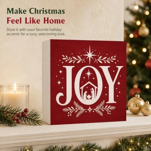 Christmas Decorations Joy Nativity Red Christmas Snowflake Xmas Wood Sign - Image 5