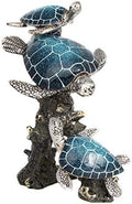 Triple Sea Turtle Statue – Ocean Decor Figurine with Coral Reef Base | Coastal Tabletop Accent in Bronze, Silver & Pacific Blue | Beach House Nautical Room Decoration (9.5" x 7.25") by CornerMerchant
