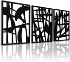 3D Wood Abstract Wall Art, Framed Black and White Wall Art, Modern Minimalist Black Wall Decor for Living Room Bedroom Bathroom Dining Room (Ready to Hang, 12x16 inches, Set of 3, Framed) by KIOSSUT