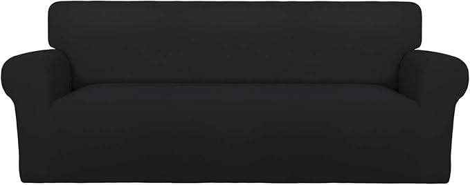 PureFit Stretch Oversized Couch Covers Fleece Sofa Slipcovers Black | 1-Piece by PureFit