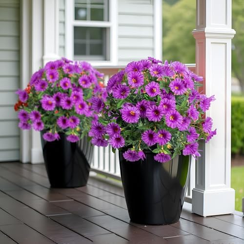 Purple Artificial Morning Glory Flowers for Outdoor Planters, Premium UV Resistant Silk Faux Flowers for Porch, Hanging Basket & Window Box, Cottage Garden Decor, No Pot, 13.3 Inch, 4 Bundles - Image 4
