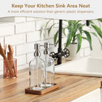 Clear Glass Soap Dispenser Set with Acacia Wood Tray, Refillable Hand Soap Pump Bottle for Kitchen, Bathroom Countertop, Modern Farmhouse Soap Dispenser Set - Image 2