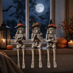 Dlfghos 3 Pieces Halloween Skeleton Statue Halloween Skull Figurine Home Decor Reading Skeleton Figurines Decorations for Indoor Fireplace Home Kitchen Desk Office Party - Image 4