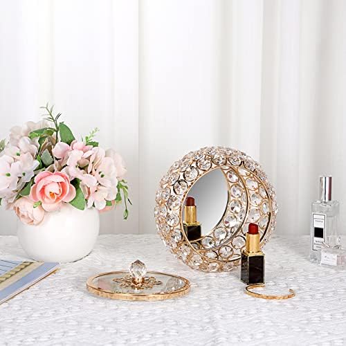 Hipiwe Crystal Jewelry Trinket Box with Glass Lid Large Gold Mirrored Treasure Box Decorative Jewelry Box Ring Earrings Necklace Storage Keepsake Box Gift for Women - Image 5