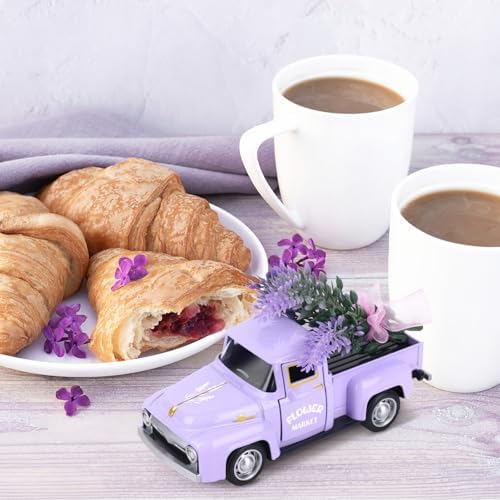 Lavender Metal Truck with Lavender Bouquet Farmhouse Vintage Mini Metal Truck Pickup Farm Tiered Tray Decor for Farmhouse Country Home Elegant Purple Pickup Table Decorations - Image 5