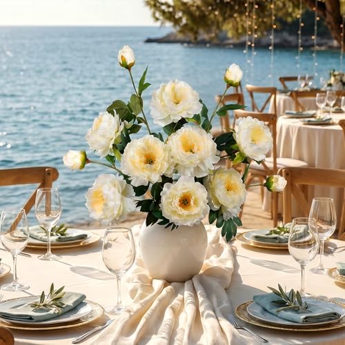 Silk Peonies Artificial Flowers, Champagne, 4PCS, 31.5'' Long Stem by ENALGRE