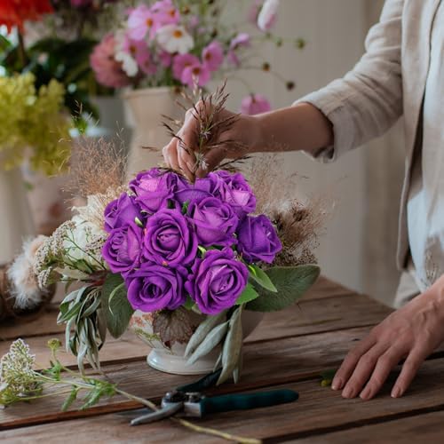 12 Pcs Artificial Rose Flowers, Silk Roses with Long Stems, Realistic Fake Roses for Wedding Centerpiece Party Home and Office DIY Decor, Purple - Image 7