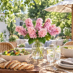 Ttranewsoo Hydrangea Artificial Flowers ,Fall Hydrangeas Artificial Flowers, Fake Fall Dried Hydrangea Decoration,Faux Silk Flower With Stems Winter Decor Indoor and outdoor(Pink 24"8pcs) Without Vase - Image 7