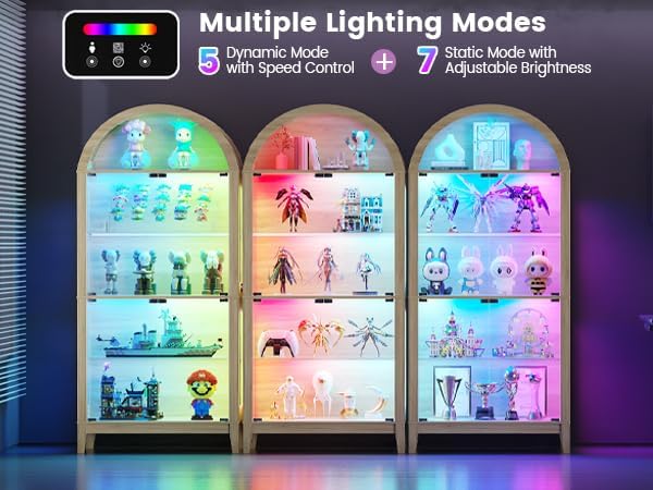 HNEBC Arched Display Case with RGB Lights, LED Curio Cabinet with Shelf - Image 5