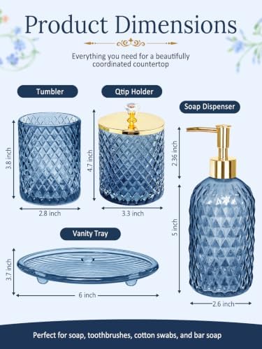 Haturi Glass Bathroom Accessories Set, Navy Blue Bathroom Set, 4 Pcs - Image 2