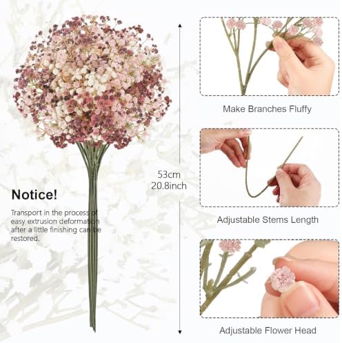 N&T NIETING Baby Breath Flowers Artificial Bulk, 15Pcs, Fall Pink Decor - Image 3