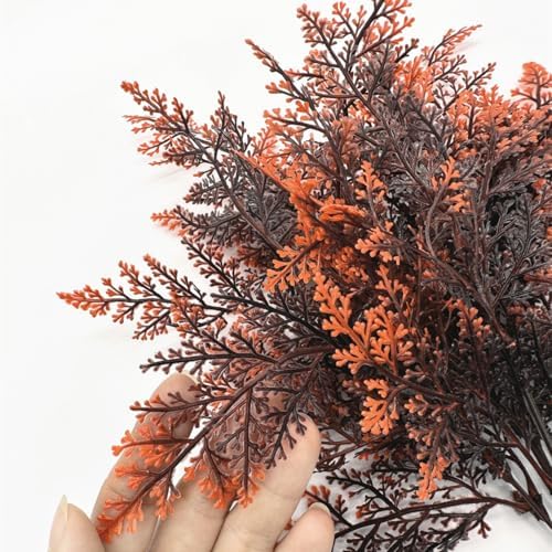 CATTREE Artificial Ferns Plants Fake Boston Fern Shrubs Plastic Leaves Faux Greenery Bushes for Home Décor Outdoor Indoor Garden Wedding Party Decoration Office Yard Verandah Planter Filler Red 4 Pack - Image 6