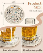 Absorbent Cup Coasters Set of 6 with Holder, Five Cats - Image 4