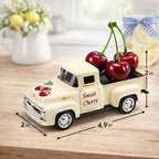 Cherry Truck Decor, Vintage Cream Pickup Truck with Cherry Arrangement, Rustic Farmhouse Summer Tiered Tray Decor, Kitchen Table Centerpiece, Home Office Shelf Decorations - Image 5