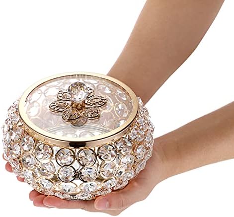 Hipiwe Crystal Jewelry Trinket Box with Glass Lid Large Gold Mirrored Treasure Box Decorative Jewelry Box Ring Earrings Necklace Storage Keepsake Box Gift for Women - Image 7