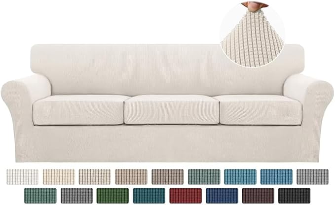 Turquoize 4 Piece Sofa Covers for 3 Cushion Couch Sofa Slipcover Soft Couch by Turquoize
