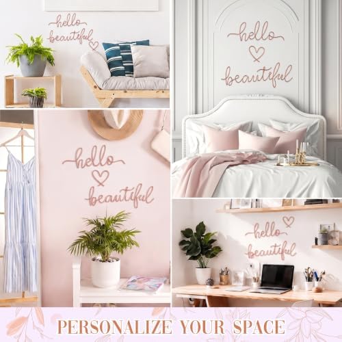 Hicarer Metal Hello Beautiful Wall Art Minimalist Wall Decor, Rose Gold - Image 4
