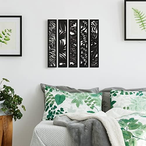 Blulu 5 Pieces Wooden Wall Art Hollow Carved Panels Home Decor - Image 5