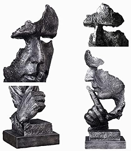 Silence is a Golden Statue Modern Mens Creative Office Home Room Decorations Sculpture Friends Bookshelf Decorative 4.7 x 4.3 x 13.18in(Silver) Modern Home Décor - Image 4