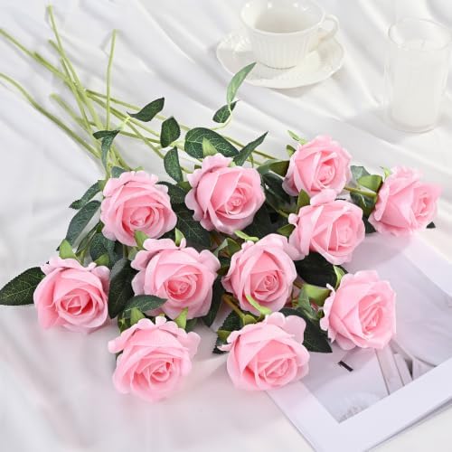 100Pcs Pink Roses Artificial Flowers, Realistic Silk Fake Roses Bouquet - Image 3