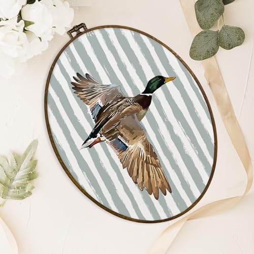 dvhdajed Light Blue Mallard Duck Oval Wall Art Decor, Mallard Duck Nursery Decor,Coquette Ducks Framed Canvas Art, Rustic Farmhouse Ducks Wall Hanging Decoration for Bedroom Nursery Bathroom,8.7x11.3 - Image 4